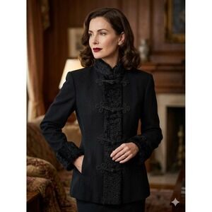 Lilli Ann Jacket Womens M Black‎ Excellent Vintage Persian Lamb Fur Frog Closure
